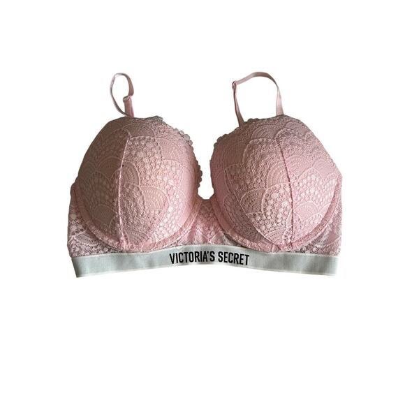 Victoria's Secret Bra Size 34DD Pink Perfect Shape Padded Lace Underwire - Picture 1 of 7